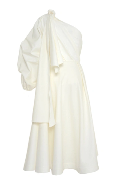 Shop Anouki One-shoulder Cotton Midi Dress In White