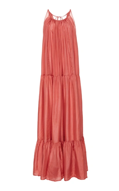 Shop Kalita Genevieve Tiered Habotai Silk Maxi Dress In Pink