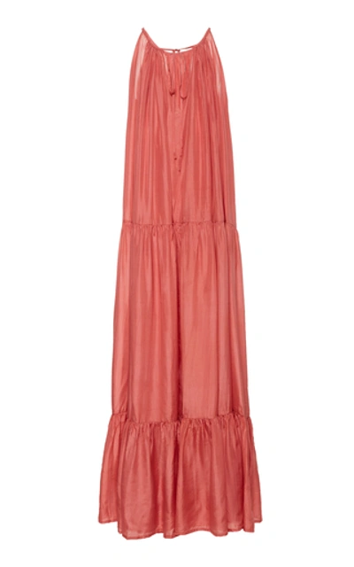 Shop Kalita Genevieve Tiered Habotai Silk Maxi Dress In Pink