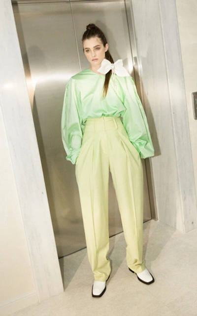 Shop Anouki Pin Tucked Wool-effect Wide-leg Pants In Green