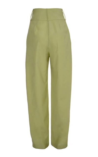 Shop Anouki Pin Tucked Wool-effect Wide-leg Pants In Green