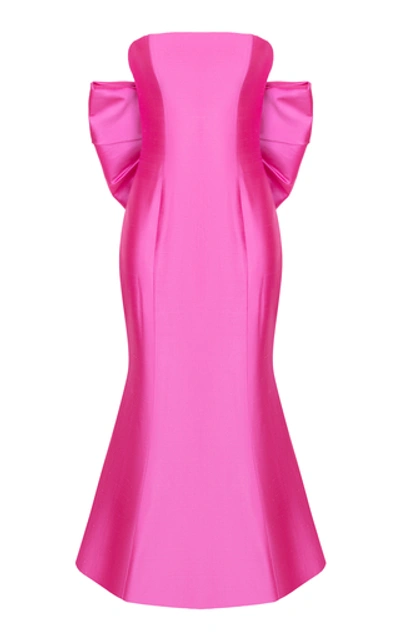 Shop Rasario Bow-embellished Silk Corset Midi Dress In Pink