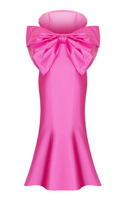 Shop Rasario Bow-embellished Silk Corset Midi Dress In Pink