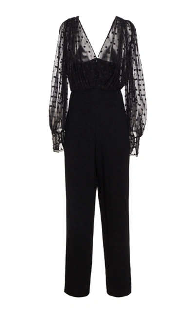 Shop Saloni Bernadette Flocked Tulle And Crepe Jumpsuit In Black