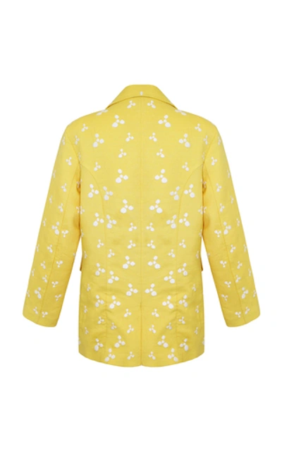 Shop All Things Mochi Iris Linen Embroidered Blazer In Yellow