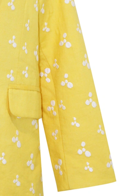 Shop All Things Mochi Iris Linen Embroidered Blazer In Yellow