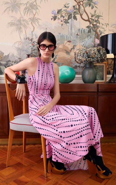 Shop La Doublej Pina Printed Crepe Midi Dress In Pink