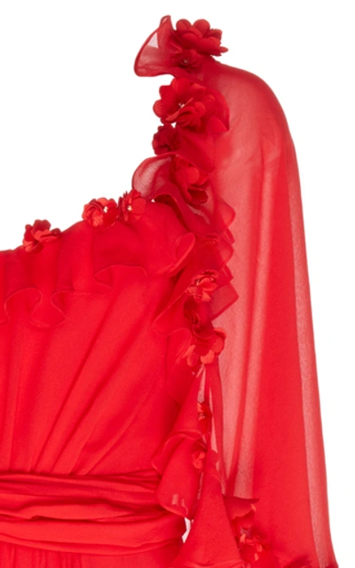 Shop Jenny Packham Adelina Ruffled Chiffon Gown In Red