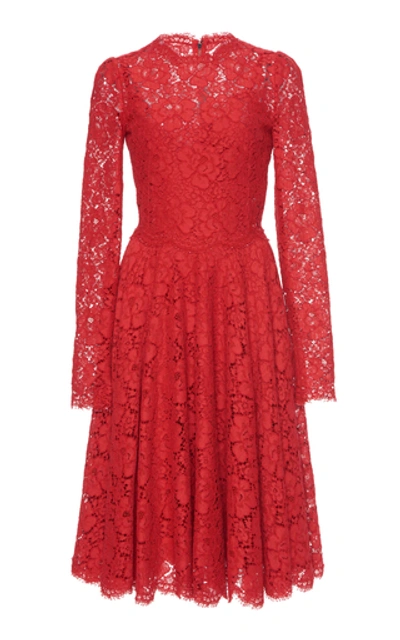 Shop Dolce & Gabbana Cotton-blend Guipure Lace Dress In Red