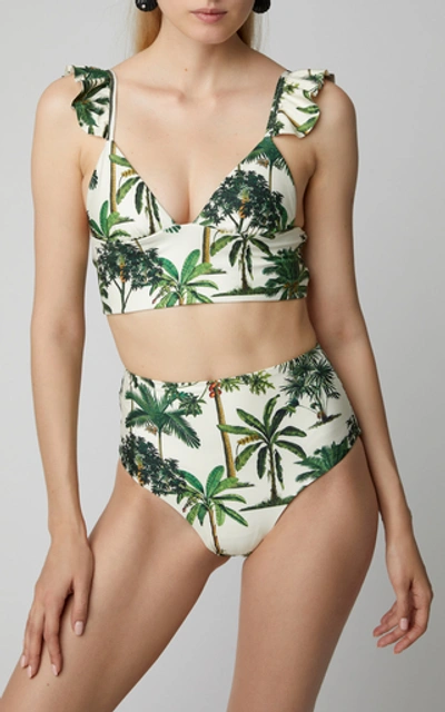 Shop Agua By Agua Bendita Alicia Nature-print High-waisted Bikini Bottom In Neutral