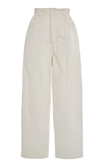 Shop Mm6 Maison Margiela Cropped Leather Straight-leg Pants In White