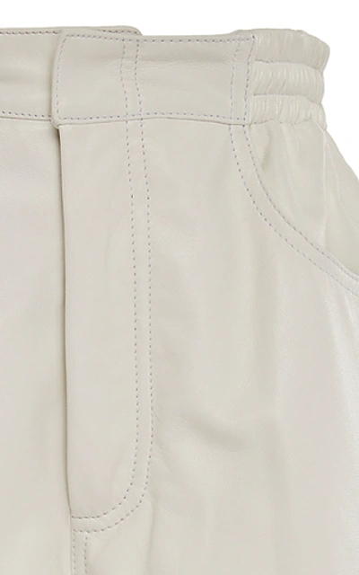 Shop Mm6 Maison Margiela Cropped Leather Straight-leg Pants In White