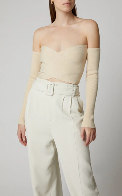 Shop Amur Otto Ribbed Off-the-shoulder Cropped Top In Neutral