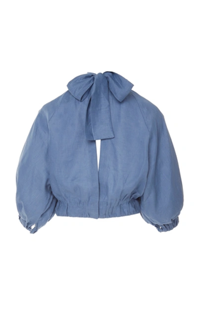 Shop Andres Otalora Dimasse Linen Blouse In Blue