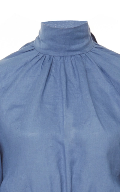 Shop Andres Otalora Dimasse Linen Blouse In Blue