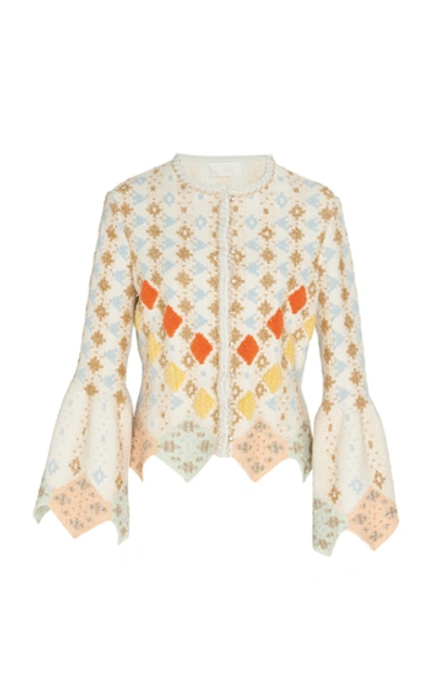 Shop Peter Pilotto Metallic Jacquard-knit Cotton And Wool-blend Top In White