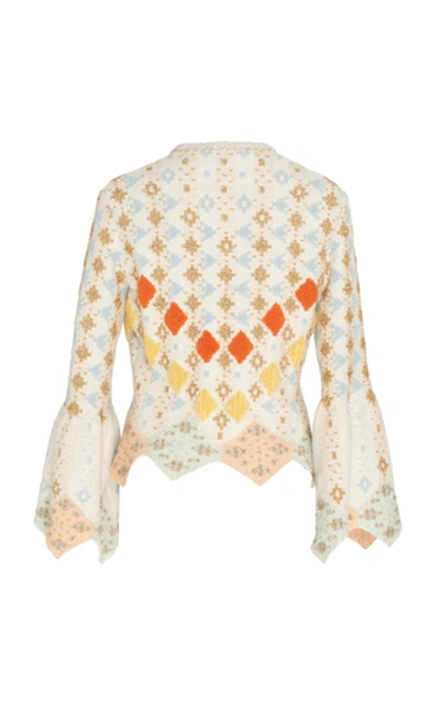 Shop Peter Pilotto Metallic Jacquard-knit Cotton And Wool-blend Top In White