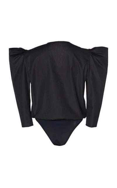 Shop Zeynep Arcay Wrap-front Cotton Body Suit In Black