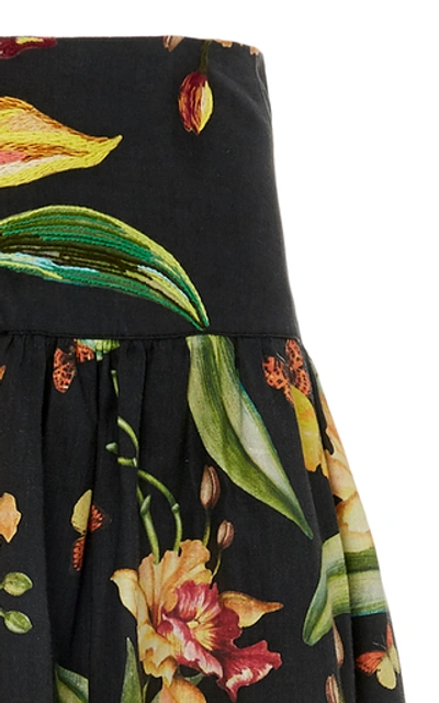 Shop Agua By Agua Bendita Tropical Painted Linen Maxi Skirt In Black