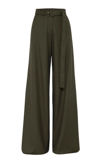 Shop Anna Quan Max Belted Crepe Wide-leg Pants In Green