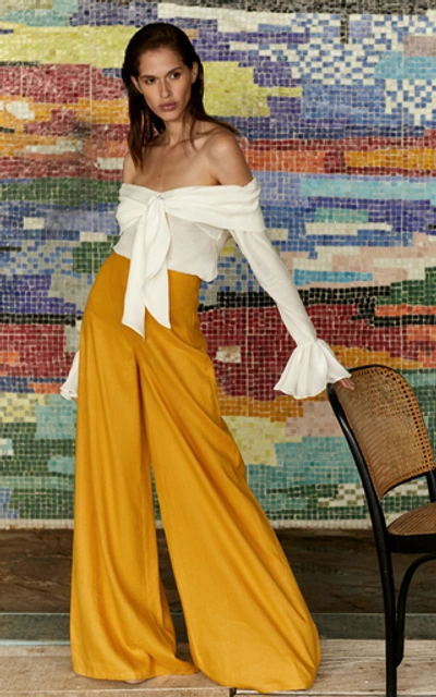 Shop Andres Otalora Aguirre Linen Wide Leg Pants In Yellow