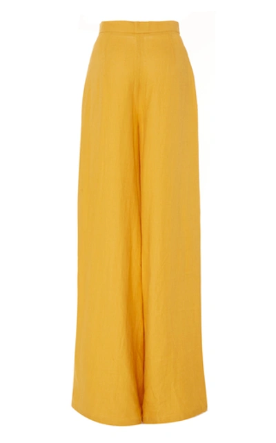 Shop Andres Otalora Aguirre Linen Wide Leg Pants In Yellow
