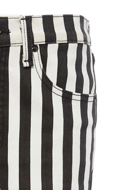 Shop Nili Lotan Rigid High-rise Striped Slim-leg Jeans In Black/white