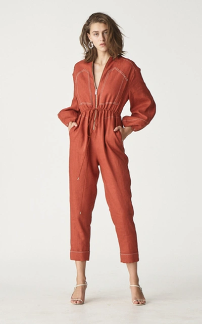 Shop Rachel Gilbert Kimber Linen Jumpsuit In Orange