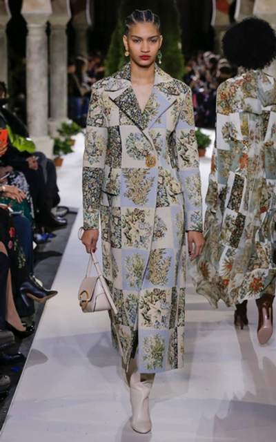 Shop Oscar De La Renta Floral Cotton-blend Jacquard Coat