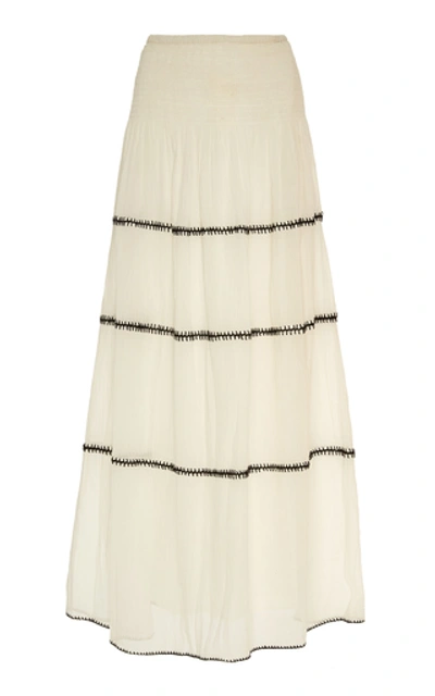 Shop Anaak Lago Embroidered Cotton-voile Maxi Skirt In White