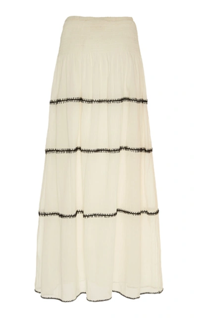 Shop Anaak Lago Embroidered Cotton-voile Maxi Skirt In White