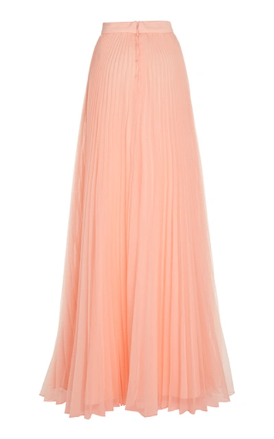 Shop Monique Lhuillier Pleated Chiffon Maxi Skirt In Pink