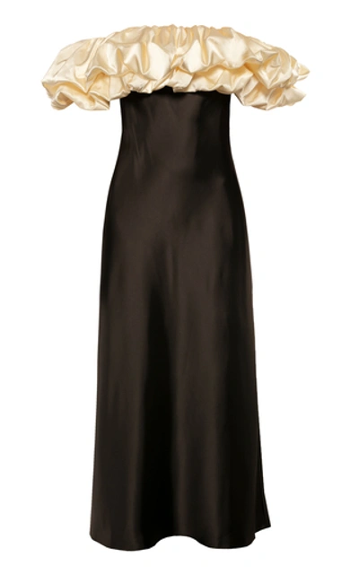 Shop Anna October Full Moon Off-the-shoulder Satin Dress In Black