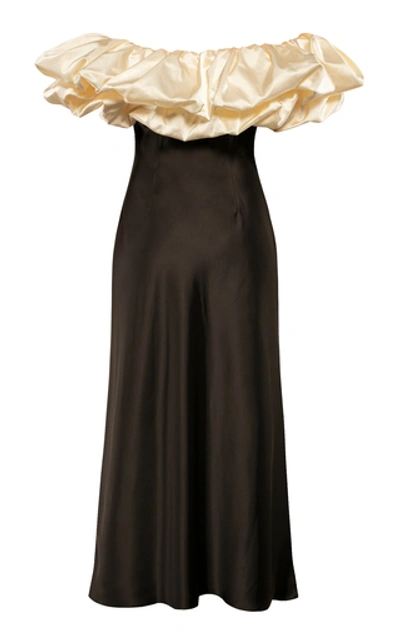 Shop Anna October Full Moon Off-the-shoulder Satin Dress In Black
