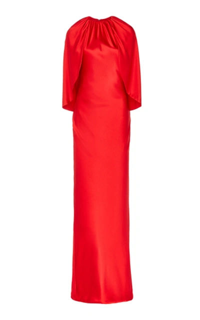 Shop Brandon Maxwell Cape-effect Silk-satin Gown In Red