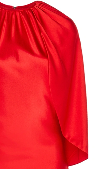 Shop Brandon Maxwell Cape-effect Silk-satin Gown In Red