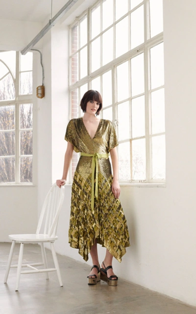Shop Temperley London Akiko Sequin Embroidered Chiffon Dress In Gold
