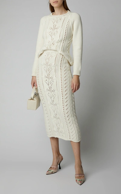 Shop Brock Collection Photo Pointelle-knit Wool And Cashmere Blend Pencil S In White