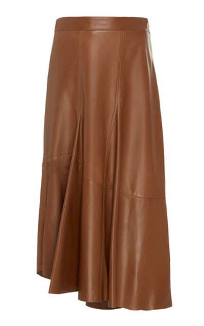 Shop Brunello Cucinelli High-waisted Leather Midi Skirt In Brown