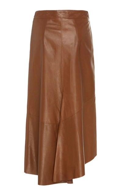 Shop Brunello Cucinelli High-waisted Leather Midi Skirt In Brown