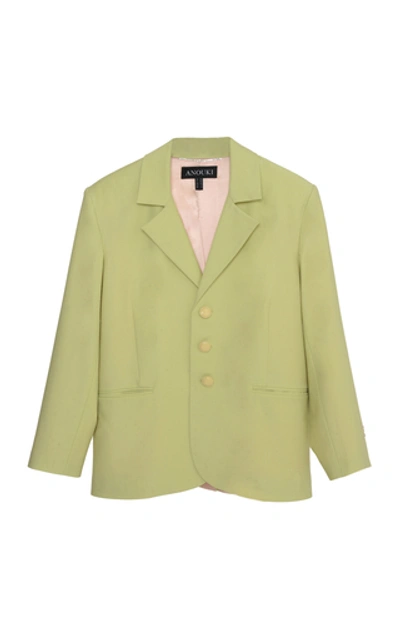 Shop Anouki Single-breasted Wool-effect Blazer In Green