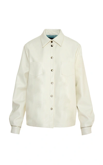 Shop Anouki Crystal-embellished Leather-effect Shirt In White