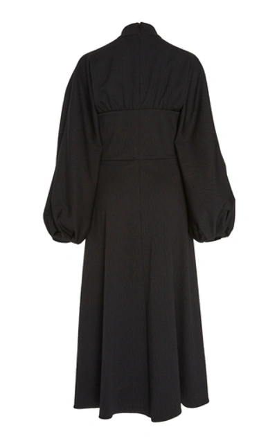 Shop Christian Siriano Crepe Long-sleeve Mockneck Dress In Black