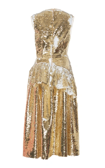 Shop Simone Rocha Sequined Ruffle-detailed Midi Dress In Gold