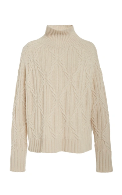 Shop Nili Lotan Meyra Cashmere Cable-knit Turtleneck Sweater In White