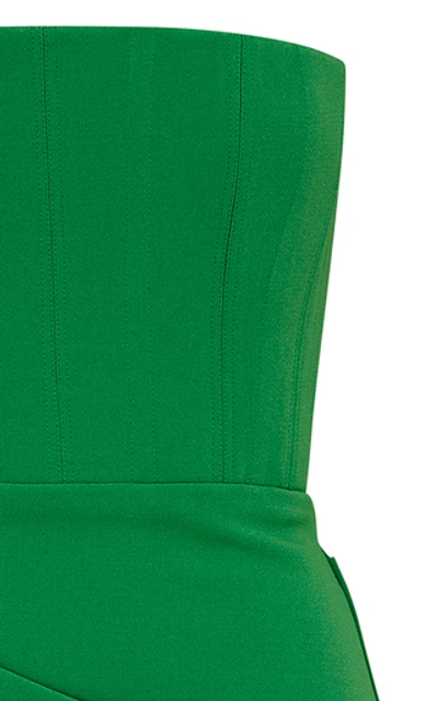 Shop Alex Perry Mena Ruched Stretch-crepe Midi Dress In Green