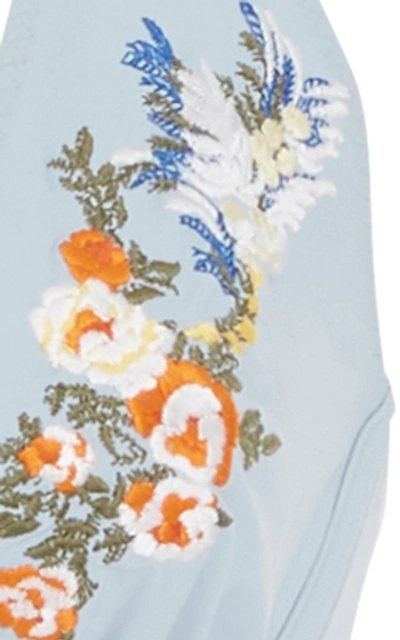 Shop Stella Mccartney Floral-embroidered Bikini Top In Blue