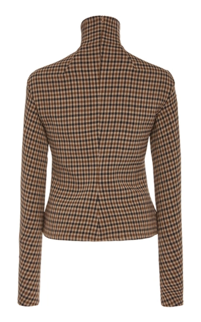 Shop A.w.a.k.e. Cutout Gingham Turtleneck Top In Brown