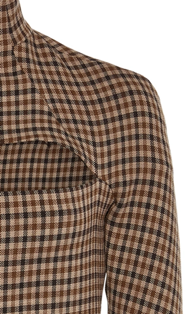 Shop A.w.a.k.e. Cutout Gingham Turtleneck Top In Brown