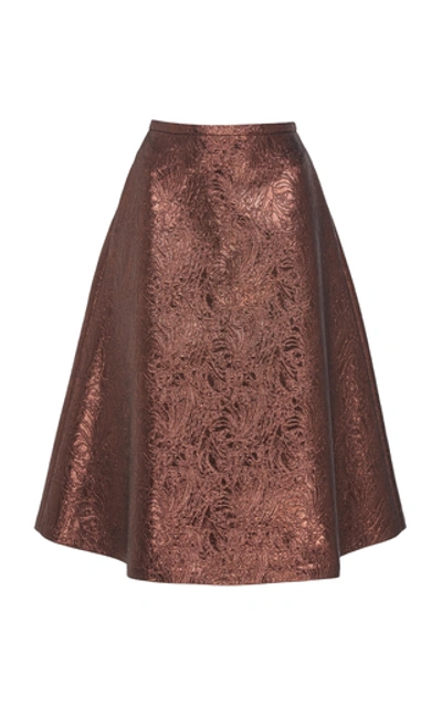 Shop Rochas Brocade Textured Skirt In Brown